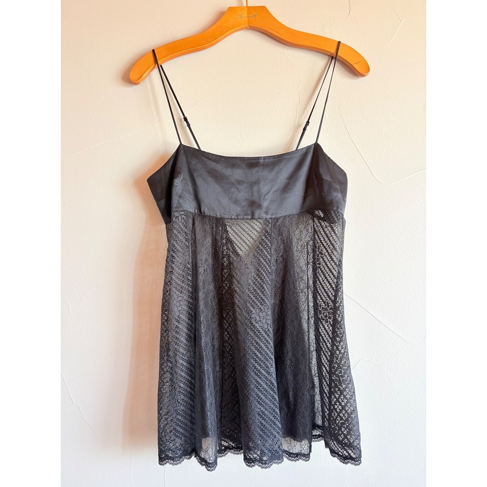 Victoria's Secret SILK Collection Black Lace Mesh Baby Doll Teddy Chemise Slip S